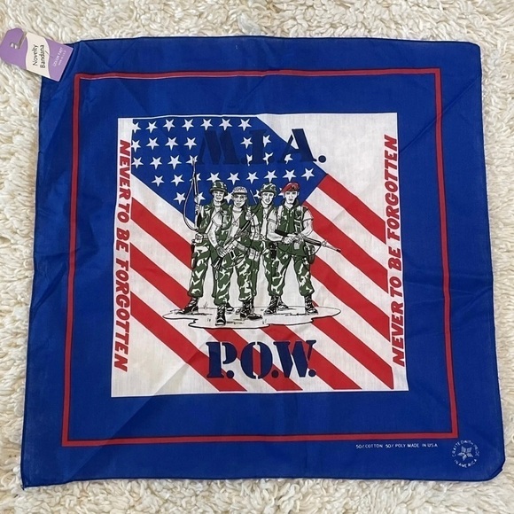 Other - Vintage Military Bandana US Army P.O.W Blue USA Made New with Tag NOS
